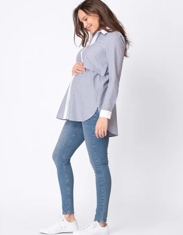 Cheap Katoenen Krijtstreep Positie- En Voedingsblouse Vrouw Topjes