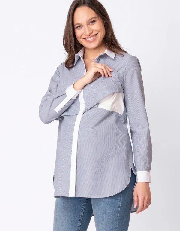 Cheap Katoenen Krijtstreep Positie- En Voedingsblouse Vrouw Topjes