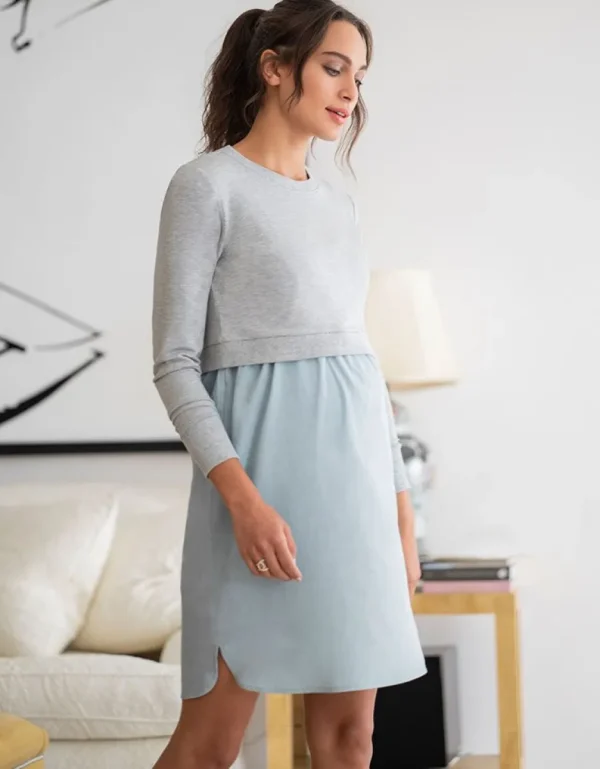 Best Sale Katoenen Positie- En Voedingsjurk Met Sweatshirt Top Vrouw Jurken