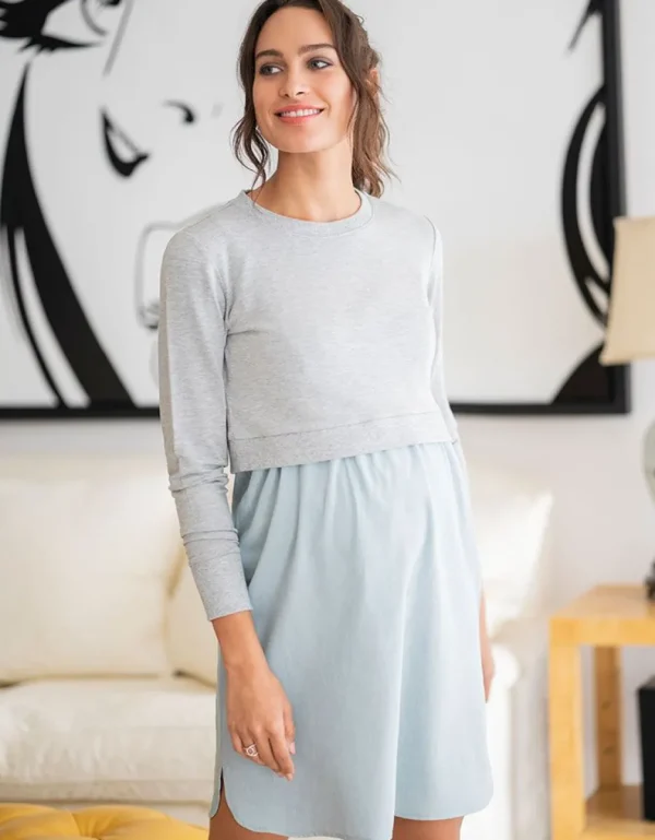 Best Sale Katoenen Positie- En Voedingsjurk Met Sweatshirt Top Vrouw Jurken