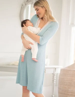 Cheap Lace Trim Salie & White Spot Zwangerschapsjurk Tot Voedingsnachthemd Vrouw Pyjama'S En Loungewear