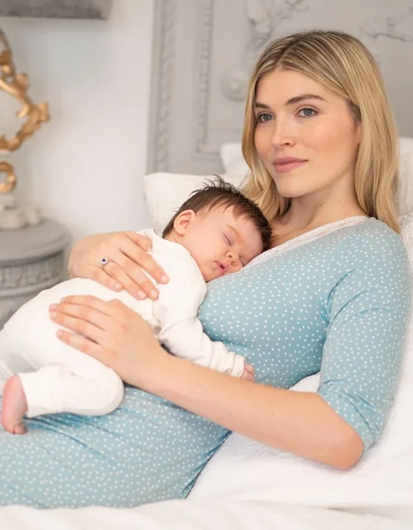 Cheap Lace Trim Salie & White Spot Zwangerschapsjurk Tot Voedingsnachthemd Vrouw Pyjama'S En Loungewear