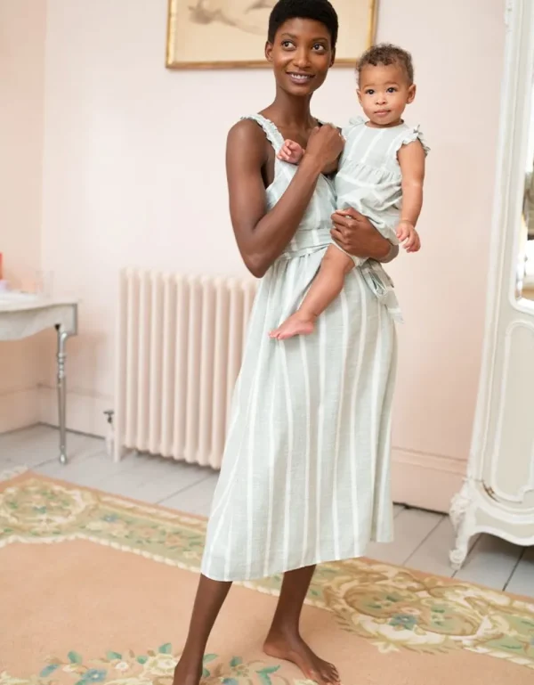 Store Mama & Mini Groen En Wit Gestreepte Katoenen Romper Voor Baby'S Kinderen Babykleding