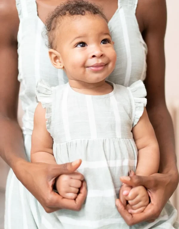 Store Mama & Mini Groen En Wit Gestreepte Katoenen Romper Voor Baby'S Kinderen Babykleding