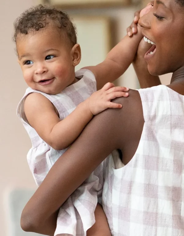 Sale Mama & Mini Mauve & Wit Geruite Baby Jurk Vrouw Jurken