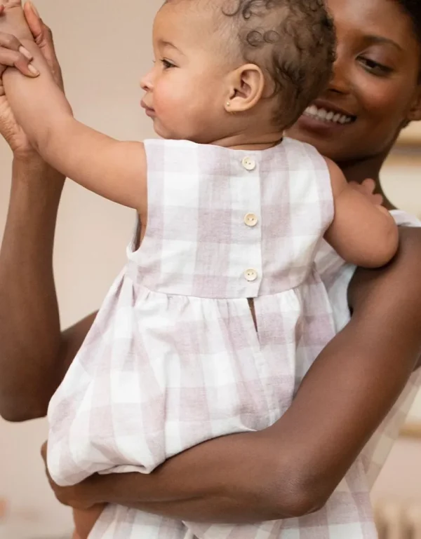 Sale Mama & Mini Mauve & Wit Geruite Baby Jurk Vrouw Jurken