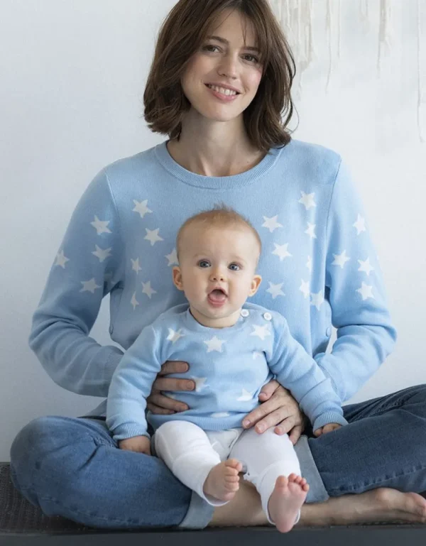 Fashion Mama & Mini Set Bijpassende Blauwe Ster Gebreide Truien Vrouw Topjes