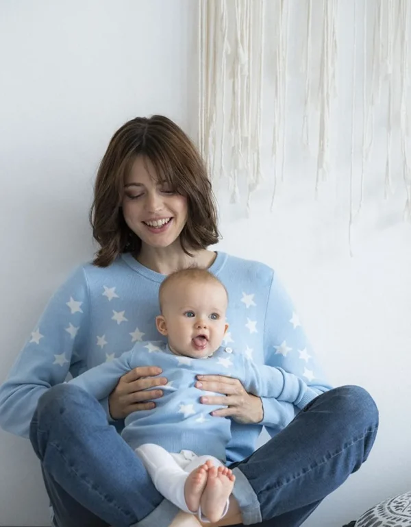 Fashion Mama & Mini Set Bijpassende Blauwe Ster Gebreide Truien Vrouw Topjes
