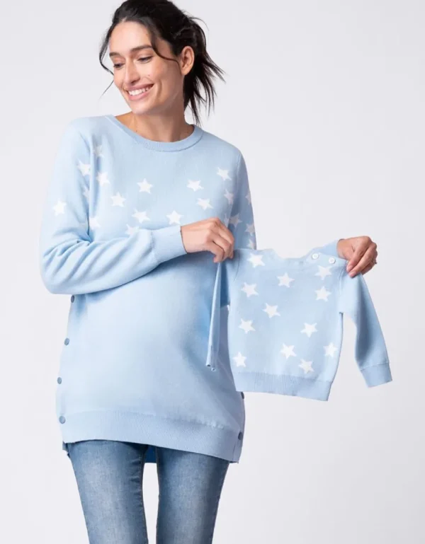 Fashion Mama & Mini Set Bijpassende Blauwe Ster Gebreide Truien Vrouw Topjes