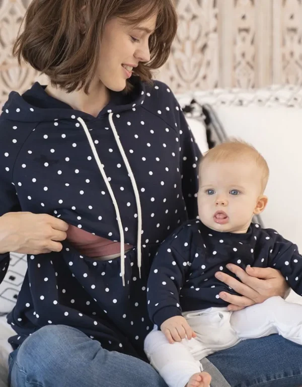Sale Mama & Mini Verzamelde Hoodieset In Marineblauw Gevlekt Vrouw Topjes