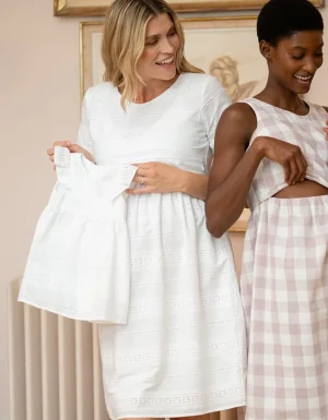 Clearance Mama & Mini Witte Geborduurde Katoenen Babyjurk Vrouw Jurken