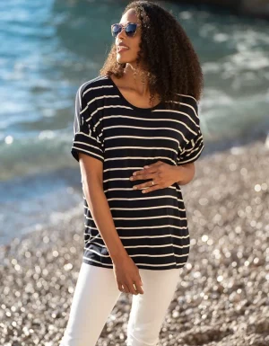 New Marineblauw En Wit Gestreept Oversized Boxy Fit Zwangerschaps- Tot Borstvoedings-T-Shirt Vrouw Topjes