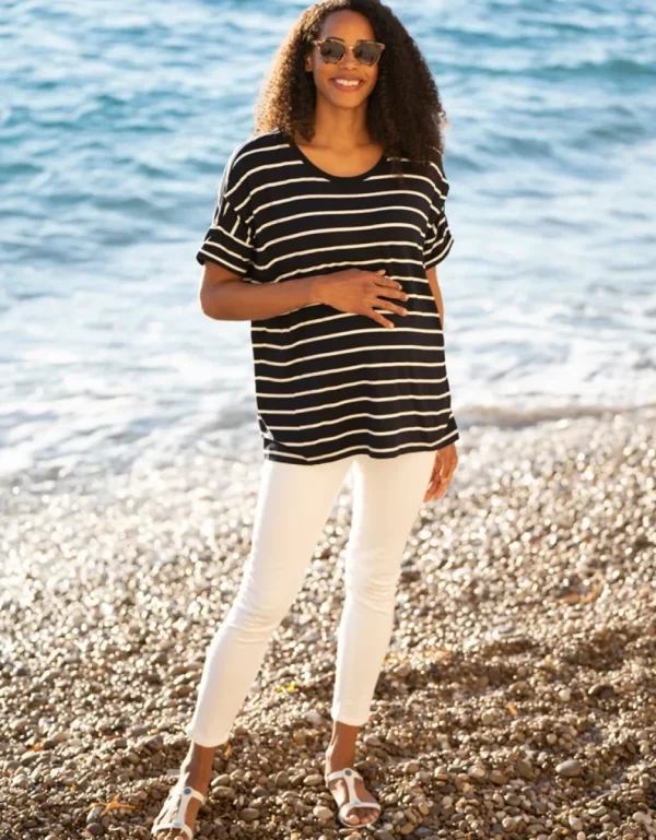 New Marineblauw En Wit Gestreept Oversized Boxy Fit Zwangerschaps- Tot Borstvoedings-T-Shirt Vrouw Topjes
