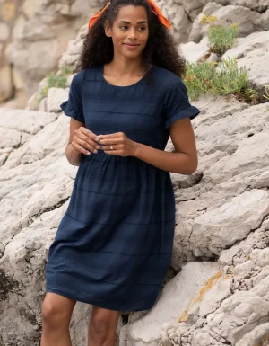 Best Marineblauwe Broderie Anglaise Zwangerschaps- Tot Borstvoedingsjurk Vrouw Jurken