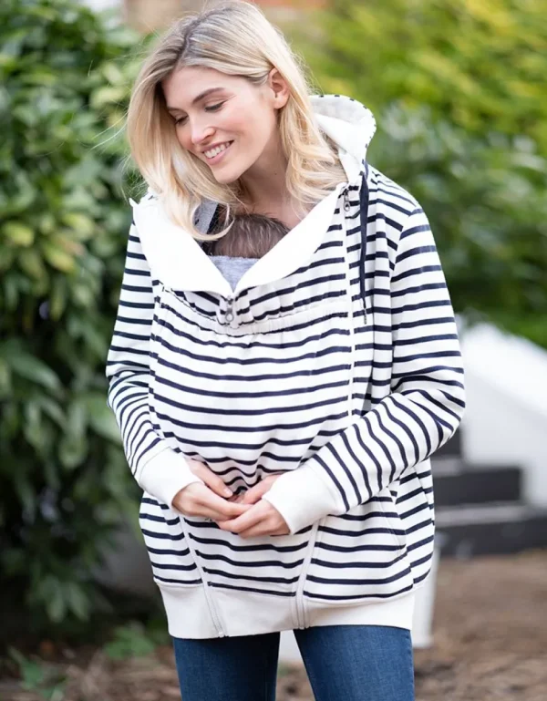 Sale Marineblauwe En Witte Streep 3 In 1 Zwangerschaps- Tot Draaghoodie Vrouw Topjes