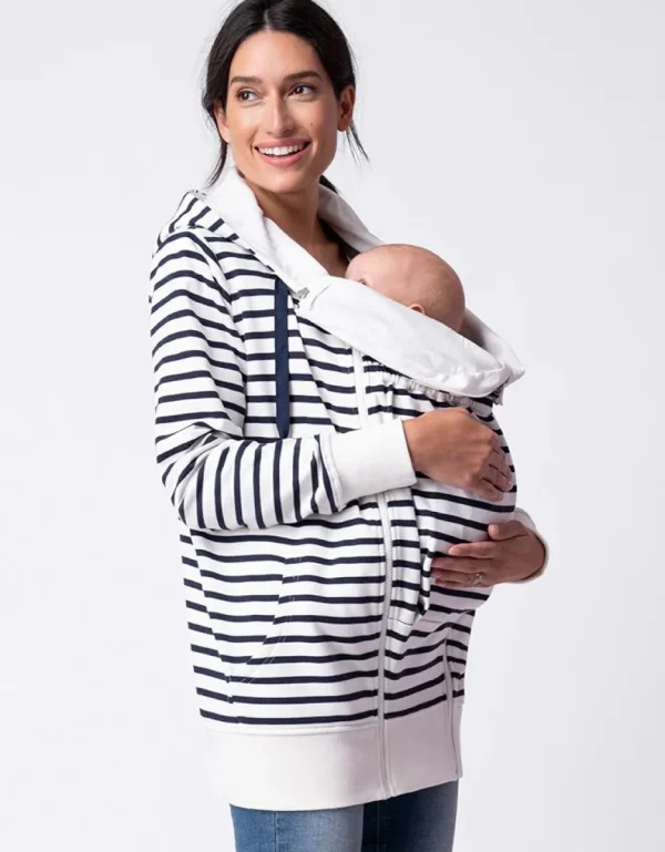 Sale Marineblauwe En Witte Streep 3 In 1 Zwangerschaps- Tot Draaghoodie Vrouw Topjes
