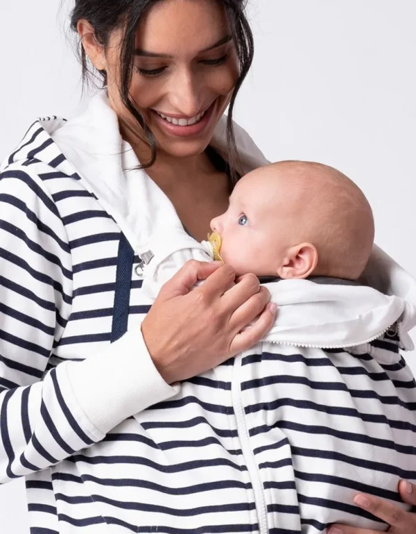 Sale Marineblauwe En Witte Streep 3 In 1 Zwangerschaps- Tot Draaghoodie Vrouw Topjes