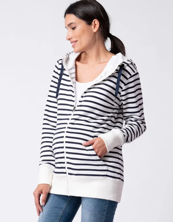 Sale Marineblauwe En Witte Streep 3 In 1 Zwangerschaps- Tot Draaghoodie Vrouw Topjes