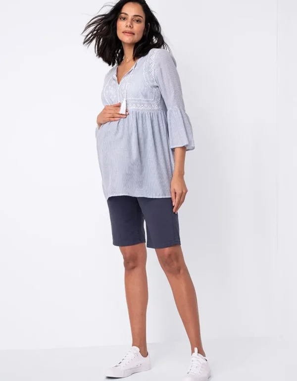 Shop Marineblauwe Positieshort Van Katoenmix Vrouw Broeken En Rokken
