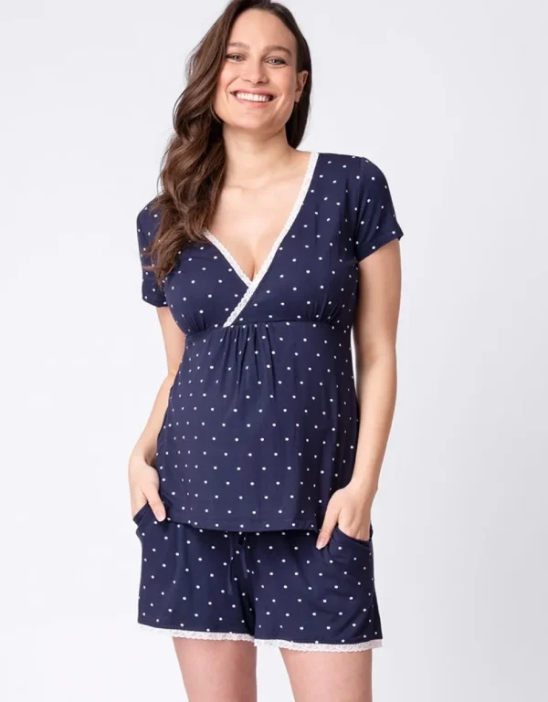 New Marineblauwe Short Pyjama Voor Zwangerschap En Zogen Vrouw Zwangerschaps-Essentials