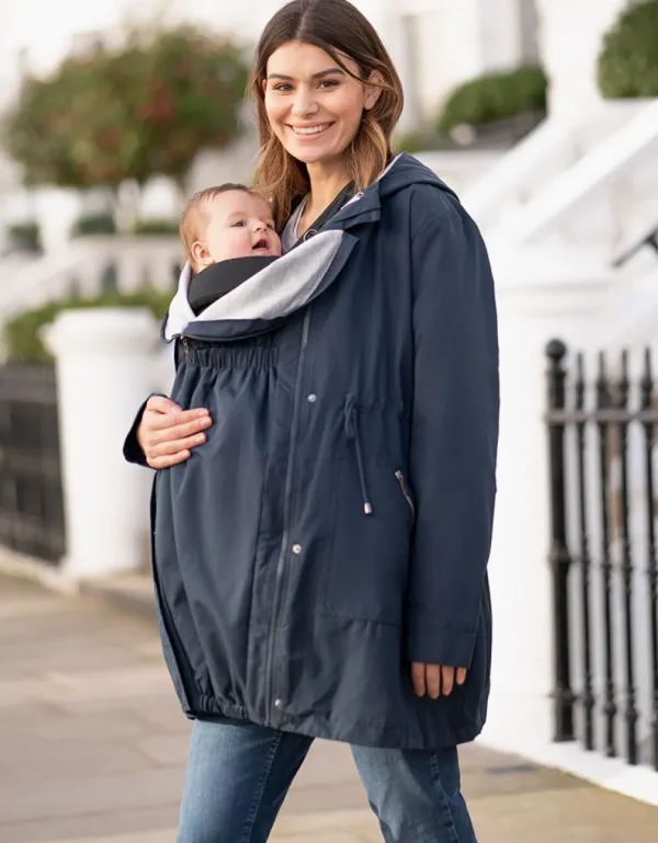 Cheap Marineblauwe Utility Parka 4-In-1 Zwangerschaps-Tot-Draagjack Met Capuchon Kinderen Babydragen Innovatie