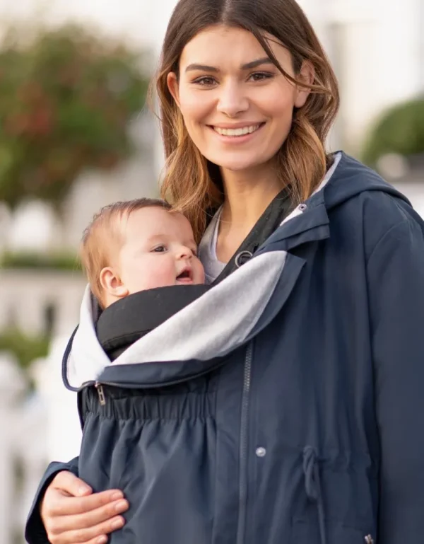 Cheap Marineblauwe Utility Parka 4-In-1 Zwangerschaps-Tot-Draagjack Met Capuchon Kinderen Babydragen Innovatie