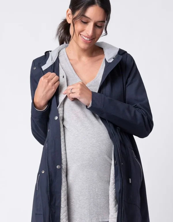 Cheap Marineblauwe Utility Parka 4-In-1 Zwangerschaps-Tot-Draagjack Met Capuchon Kinderen Babydragen Innovatie