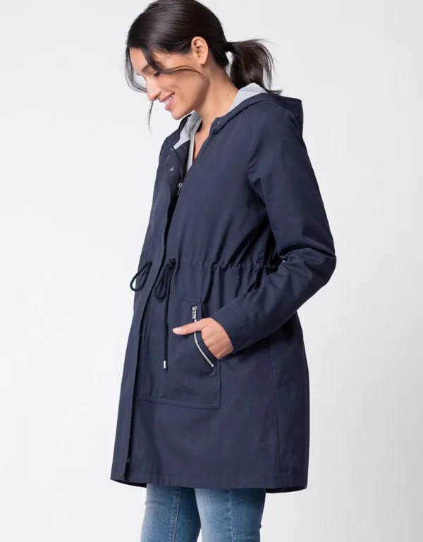 Cheap Marineblauwe Utility Parka 4-In-1 Zwangerschaps-Tot-Draagjack Met Capuchon Kinderen Babydragen Innovatie