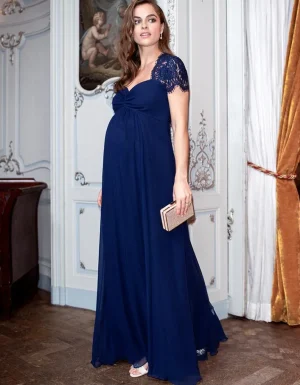 Store Marineblauwe Zijde En Kanten Posite-Avondjurk Vrouw Occasion Dresses