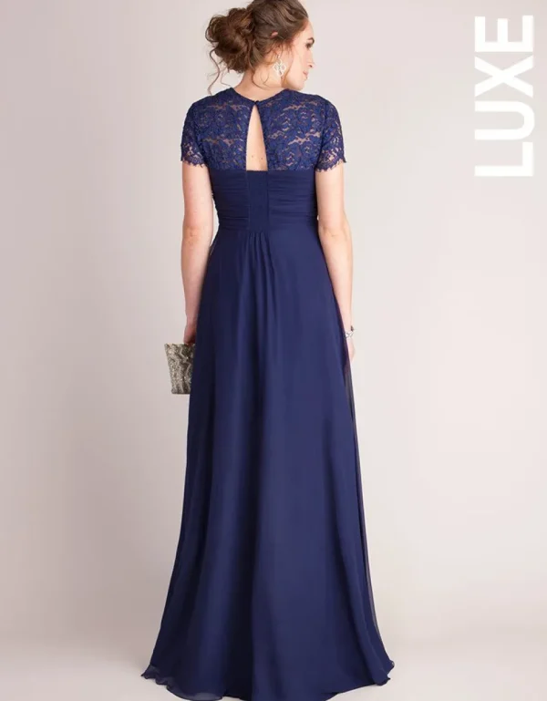 Store Marineblauwe Zijde En Kanten Posite-Avondjurk Vrouw Occasion Dresses
