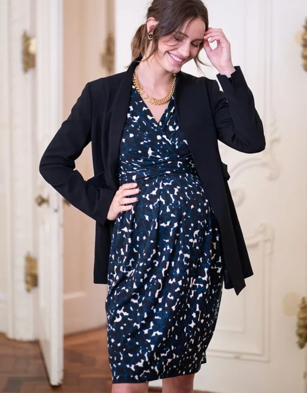 Best Sale Marineblauwe Zwangerschaps- En Borstvoedingsjurk In Tricot Met Print Vrouw Jurken