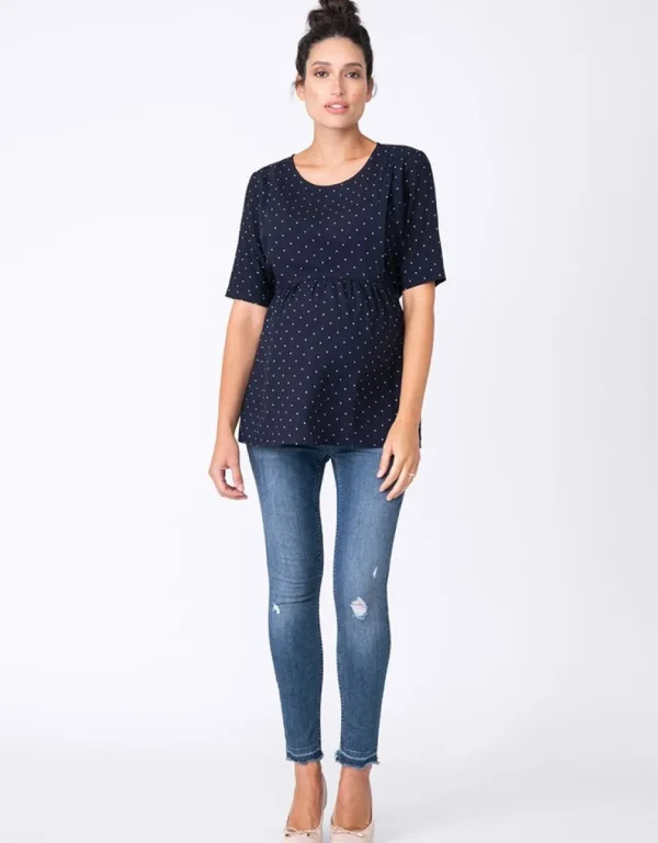 New Marineblauwe Zwangerschaps- En Voedingstop Met Stippen Vrouw Topjes