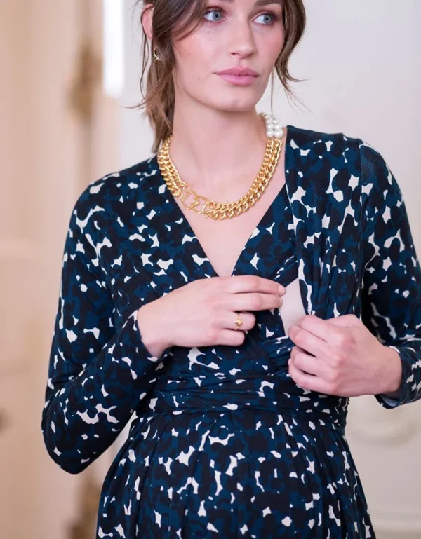Best Sale Marineblauwe Zwangerschaps- En Borstvoedingsjurk In Tricot Met Print Vrouw Jurken
