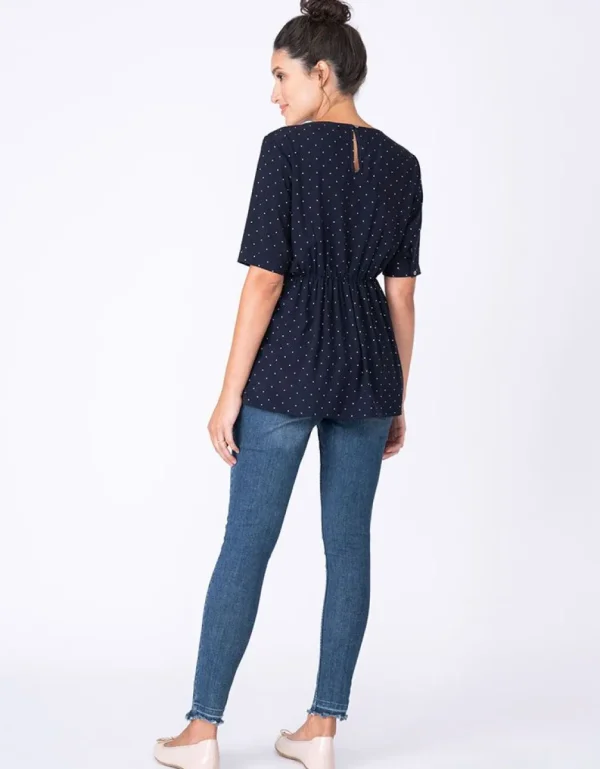 New Marineblauwe Zwangerschaps- En Voedingstop Met Stippen Vrouw Topjes