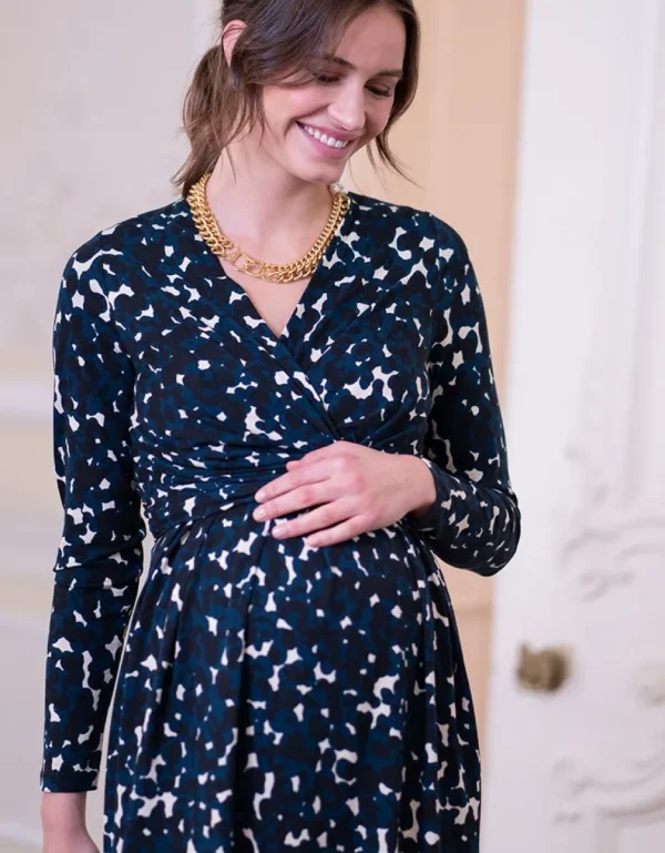 Best Sale Marineblauwe Zwangerschaps- En Borstvoedingsjurk In Tricot Met Print Vrouw Jurken