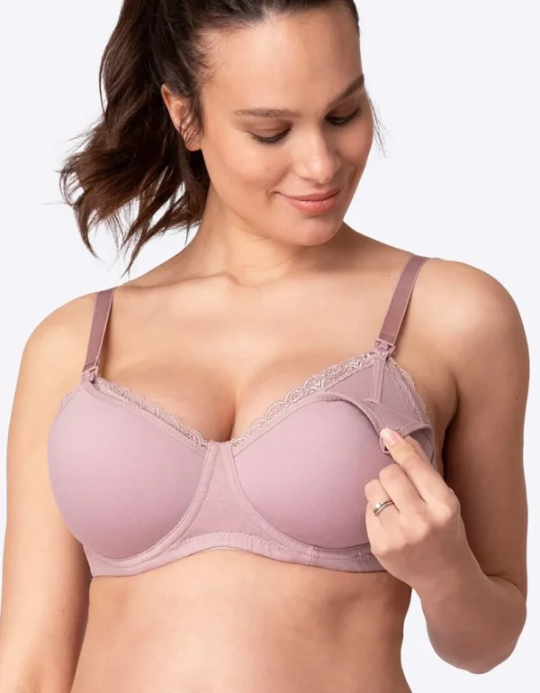 Outlet Mauve Katoenen Positie- En Borstvoedings-T-Shirt Bh Vrouw Lingerie En Corrigerende Kleding
