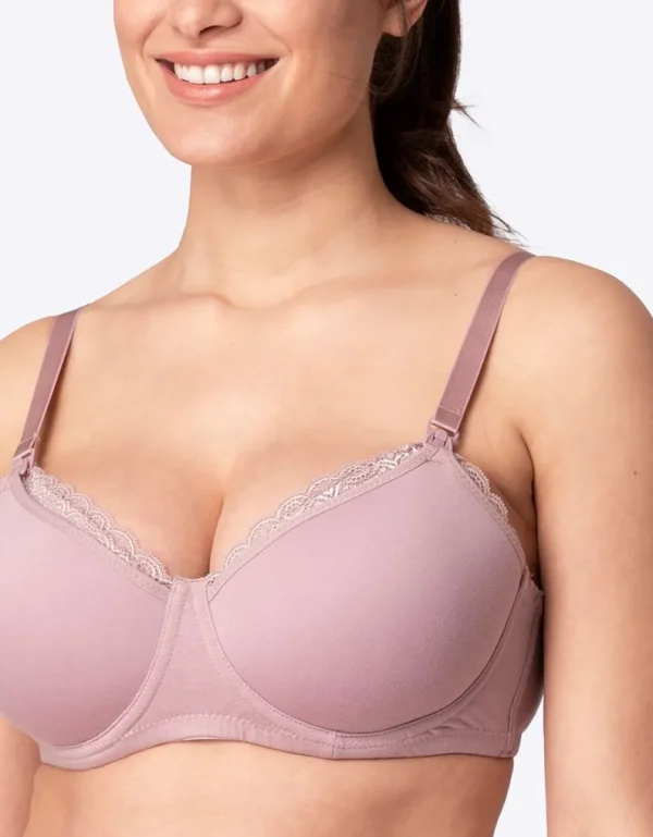 Outlet Mauve Katoenen Positie- En Borstvoedings-T-Shirt Bh Vrouw Lingerie En Corrigerende Kleding