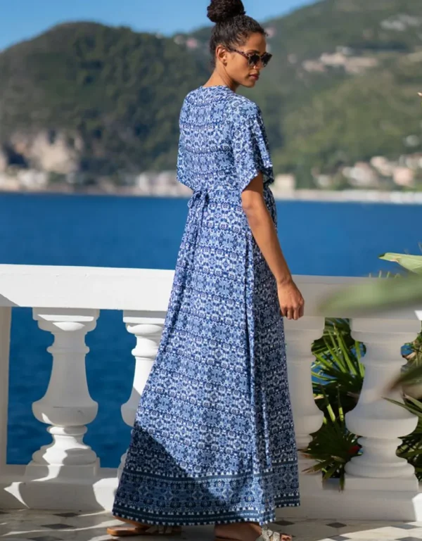 Outlet Mediterrane Blauwe Print Van Zwangerschap Tot Borstvoeding Maxi-Jurk Vrouw Jurken