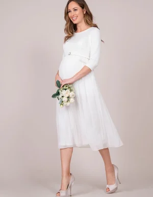 Fashion Midi Ivoorkleurige Geplooide Positiejurk Vrouw Jurken