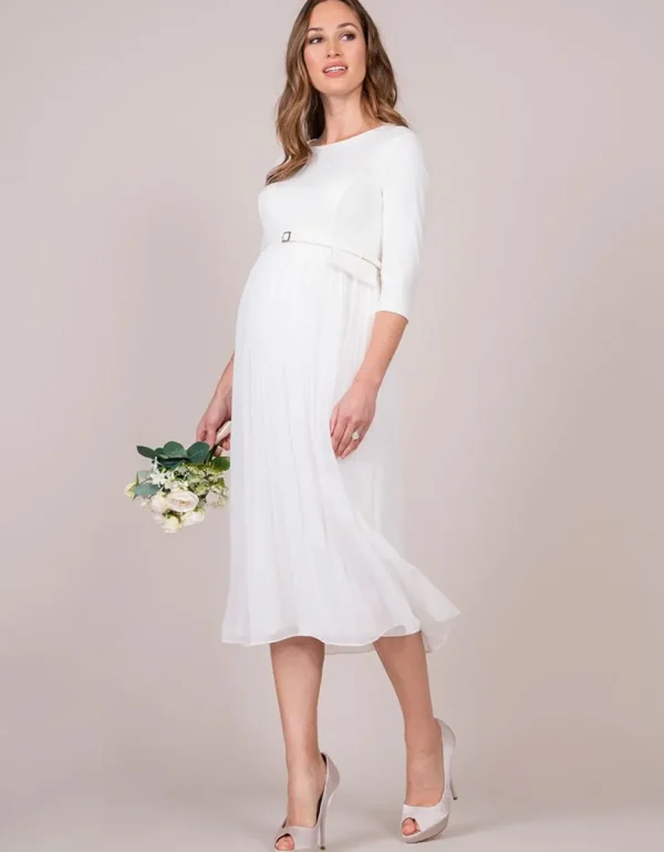 Fashion Midi Ivoorkleurige Geplooide Positiejurk Vrouw Jurken
