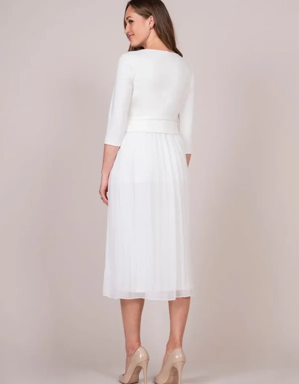 Fashion Midi Ivoorkleurige Geplooide Positiejurk Vrouw Jurken