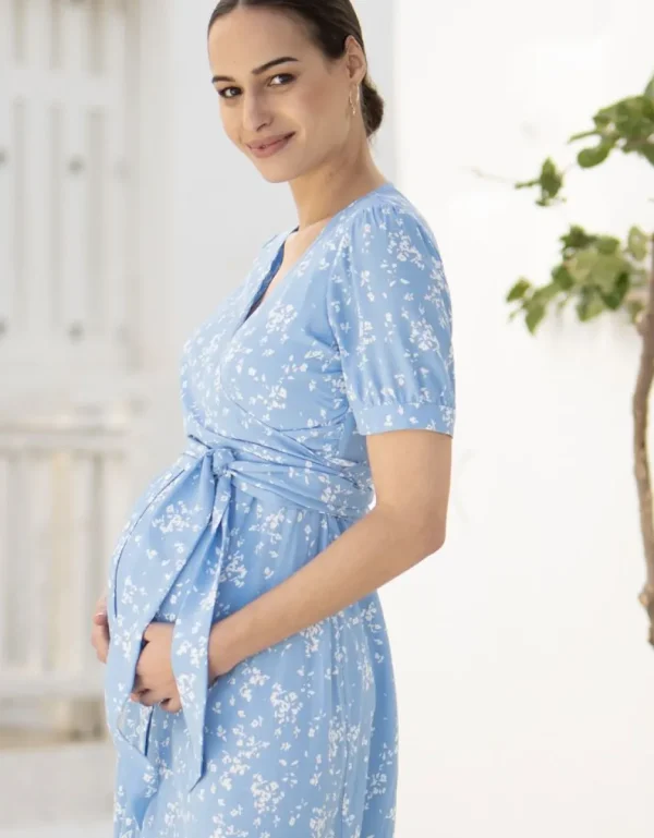 Clearance Midi Positie- En Voedingsjurk In Blauw Bloemenprint Vrouw Jurken