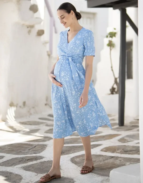 Clearance Midi Positie- En Voedingsjurk In Blauw Bloemenprint Vrouw Jurken