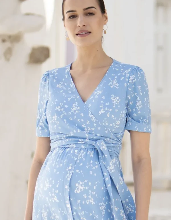 Clearance Midi Positie- En Voedingsjurk In Blauw Bloemenprint Vrouw Jurken
