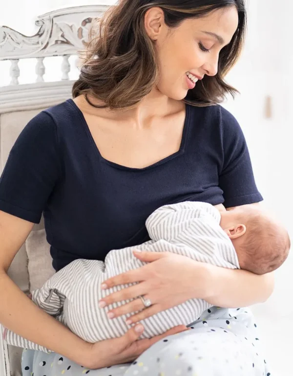 Hot Midi-Jurk Met Blauwe Stippenprint Van Zwangerschap Tot Borstvoedingsjurk Met Topje Vrouw Jurken