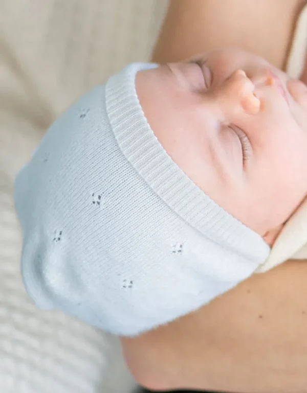Store Mini Blauw Gebreide Babymutsje Van Katoen En Kasjmier Kinderen Babykleding