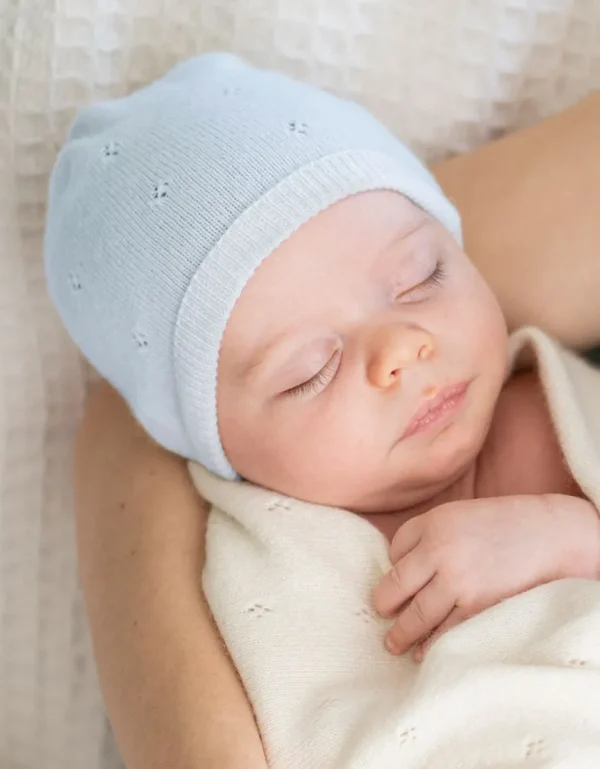 Store Mini Blauw Gebreide Babymutsje Van Katoen En Kasjmier Kinderen Babykleding