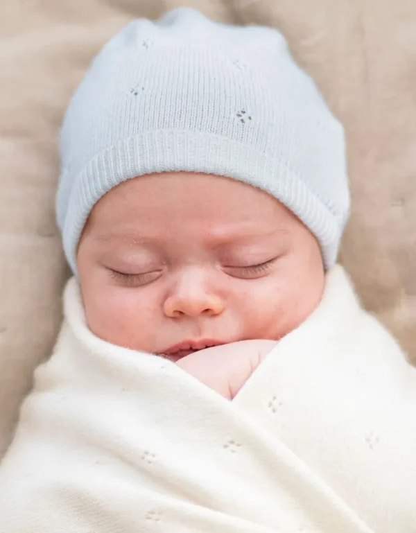 Store Mini Blauw Gebreide Babymutsje Van Katoen En Kasjmier Kinderen Babykleding