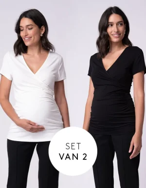 Fashion Mock Wrap Zwangerschaps- En Borstvoedingstopjes - Dubbelpak Zwart En Wit Vrouw Topjes