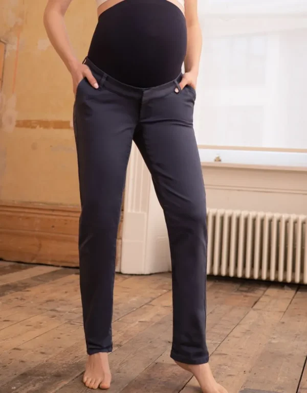 Cheap Navy Blue Over Bump Maternity Chinos Vrouw Broeken En Rokken